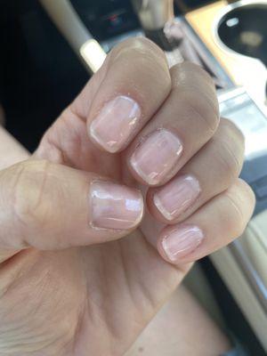 Gel manicure with no clean up or cuticle care.