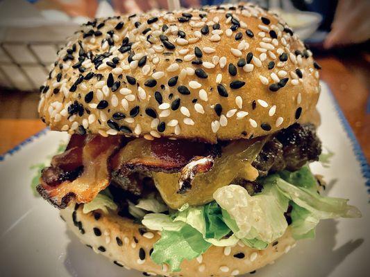 Bacon Cheeseburger* on a sesame seed bun