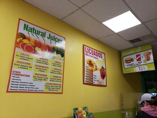 Natural juices and Milk fruit shakes menu as of 3/13/2021