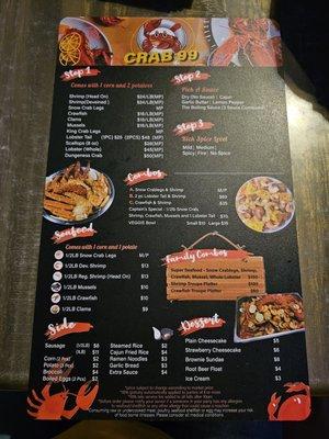 Front side of food menu