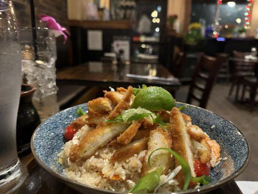 Thai Fried Rice with Crispy Chicken