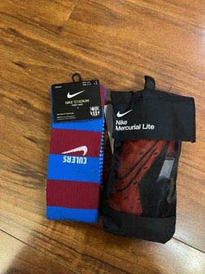 Barcelona Culer Socks and Nice Mercurial Lite shin guards