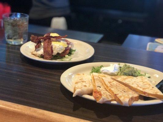 Quesadilla & my keto burger action ham, egg, cheese & bacon