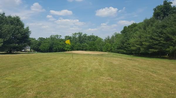 Flag was positioned in the fairway. Greens are not playable.