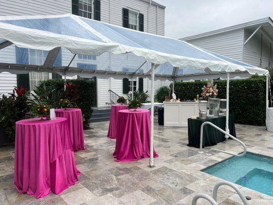 Hot Pink Vlevet Linens and custom white bar