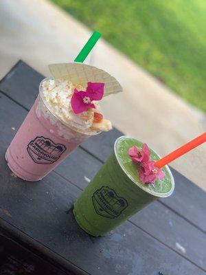 The Popeye smoothie (green) and the Classic