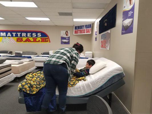 Now Julian was testing the Cool Water Memory Foam Mattress on the fanciest adjustable bed base with massage.