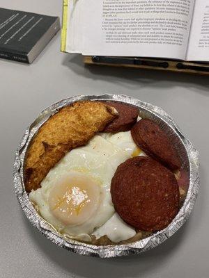 Mangu (plantain, eggs, cheese, salami and onions.)