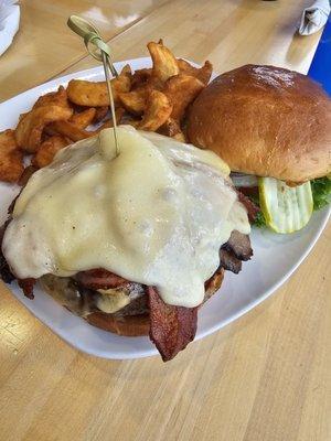 "Oh No You Didn't" burger (before adding the top layer) w/island fries