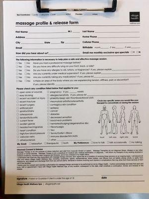 Massage Profile and Release Form