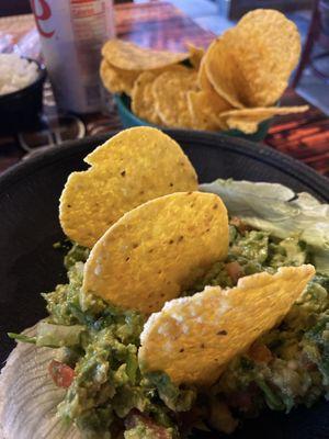 Guacamole and chips  It's very spicy but delicious! Beware!