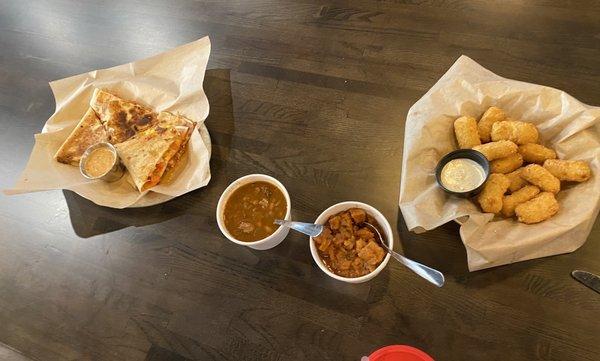 BBQ Quesadilla BBQ Beans Southern Sweet Potatoes Mac 'n Cheese Bites