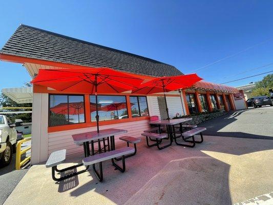 New awnings at picnic table outside