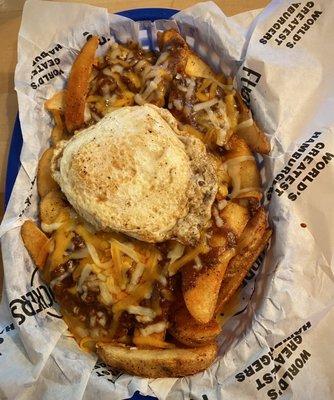 Chili Cheese Fries with a Fried Egg