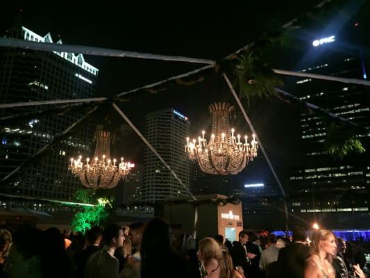 Open outdoor area with a view of the Tampa skyline at rooftop eve 2016