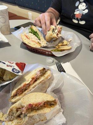 BBQ sandwich for me and Chicken Salad for JP... then a warmed cinny-cinnamon-roll for dessert (we had a fork fight over that roll )