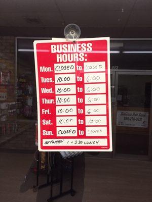 Tried to visit on a Monday - turns out they are closed. Here are their posted hours.