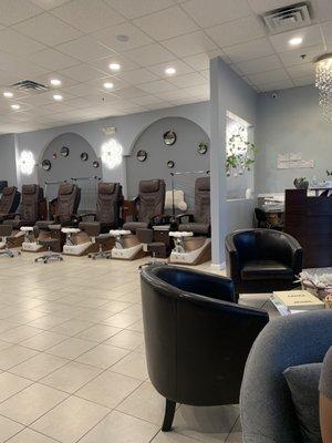 Pedicure stations/ reception and waiting area