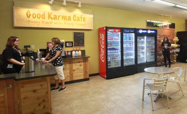 The Good Karma Café has pre-made meals and snacks.