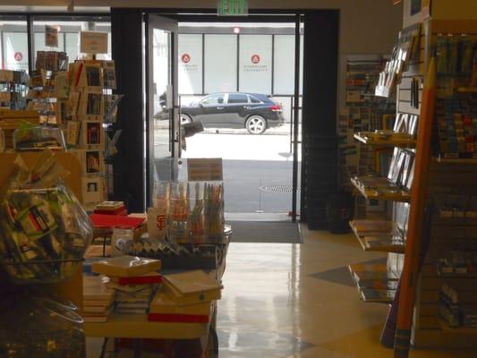 View out onto Mission Street. Not sure if those supersize pencils on the right are for sale.