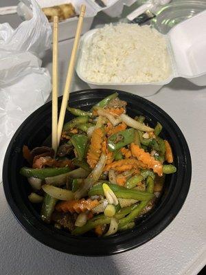 Pepper Steak with steamed rice