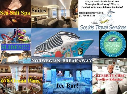 The Norwegian Breakaway, Getaway, and Escape have brought many great new features to sea! Let Goulds Travel get you there.