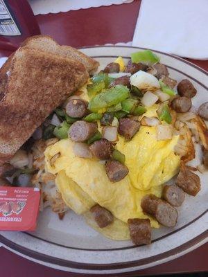 Two Eggs Topped with Green Peppers