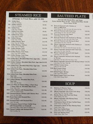 Menu as of 5/25/22