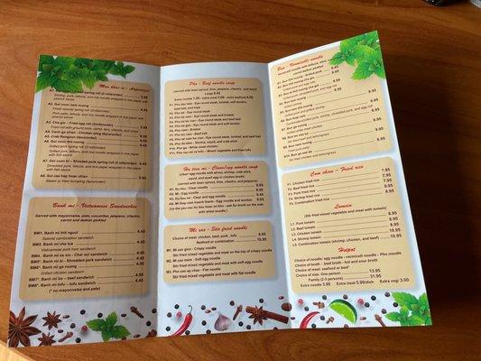 Take out menu