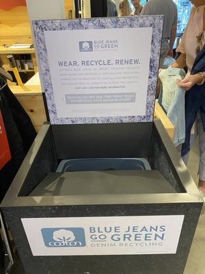 They recycle jeans. Bring in an old pair and get 20% off one item