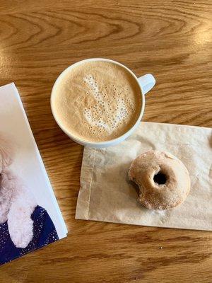 Honey lavender latte + apple cider donut