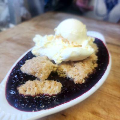 Local wild blackberry cobbler with ice cream