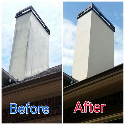 Safe, low pressure cleaning of a stucco chimney in Fayetteville, GA.