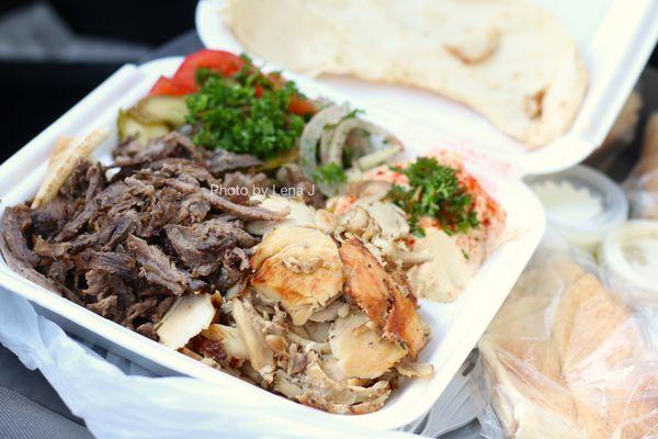 Shawarma Combo ($19.99) - chicken shawarma and meat shawarma w/ hummus