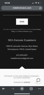 This is the address of "MDA Forensic" which is a brewery at this location. Again, made up company with a "gmail" address.