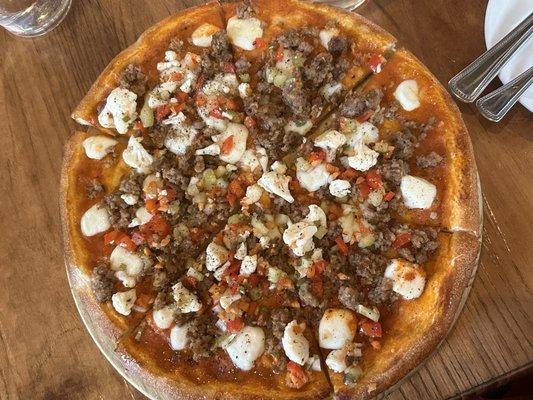 Sausage and giardiniera pizza