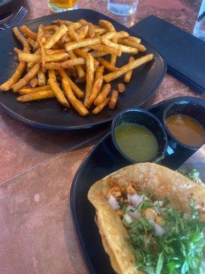 Fries & chicken tacos