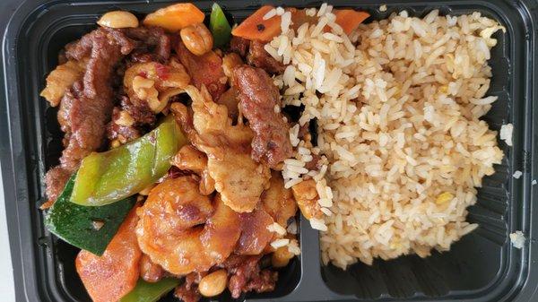 Kung pao three delight (shrimp, beef , chicken)