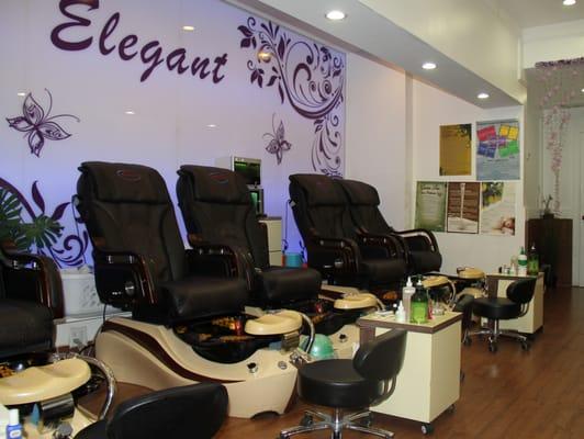 Pedicure chairs with their UV light sanitizer