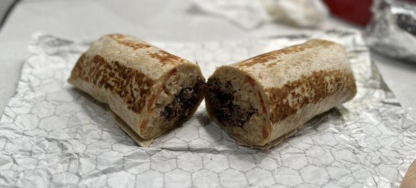 Beef Shawarma wrap cut in half