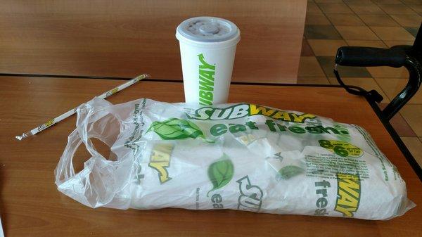 Used BOGO coupon for FREE footlong sub! Turkey provelone with tons of veggies on wheat! Winnah!