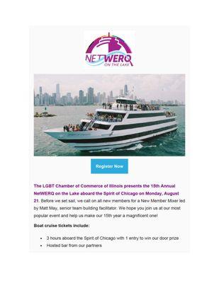 Join us for the LGBT Chamber of Commerce Boat Cruise.