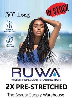 Always updating our Inventory. We carry major Hair Braiding Brands. Featured here RUWA Pre-Stretched Braiding Hair by Sensationnel.