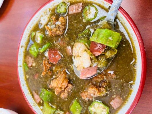 shrimp and okra gumbo. I ordered a side of fried oysters to add.