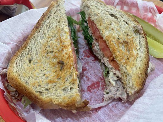 My tuna melt on Rye - added jalapeños, tomato, lettuce, subbed pepper Jack. SO GOOD!