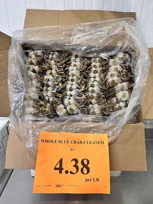 Frozen clean wild blue crab. Sell by case 22lb