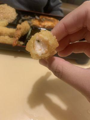 the poop vein inside the tempura shrimp