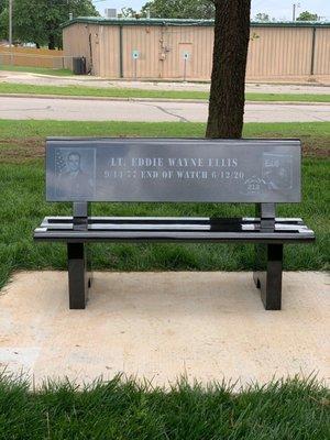 Installing a memorial bench at Midwest city fire department