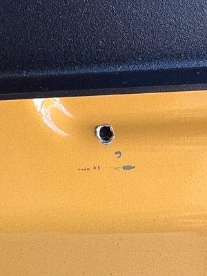 Hole drilled in back of tailgate