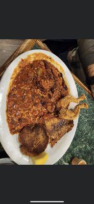 Red beans and rice with frog legs